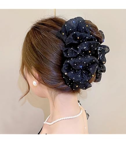 Amazon.co.jp: ブラック メッシュ チュール リボン バンスクリップ